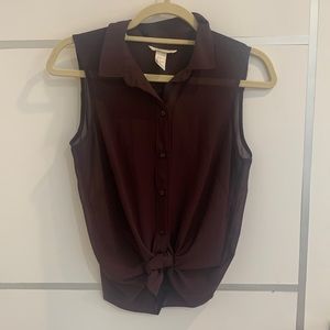 Plum sheer button down blouse
